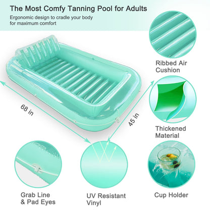 Float Joy Giant Inflatable Pool Float Lounger, Suntan Tub, Blow Up Tanning Pool Raft Tub with Pillow for Outdoor, Garden, Backyard Summer Water Pool Party, for Kids & Adults